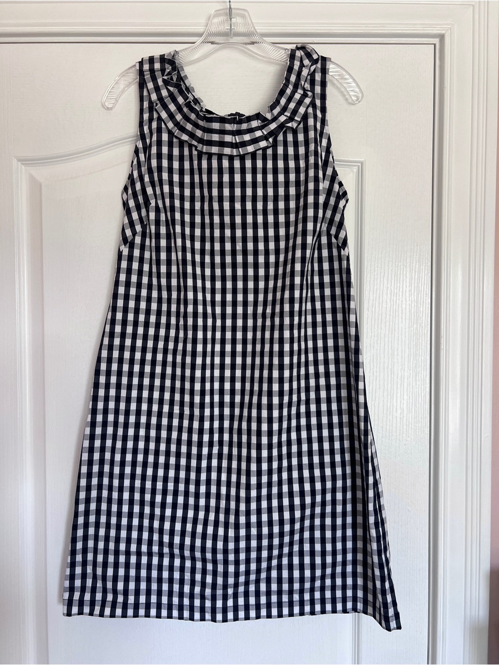 Talbots Black and White Gingham Ruffle-Neck Blouse
